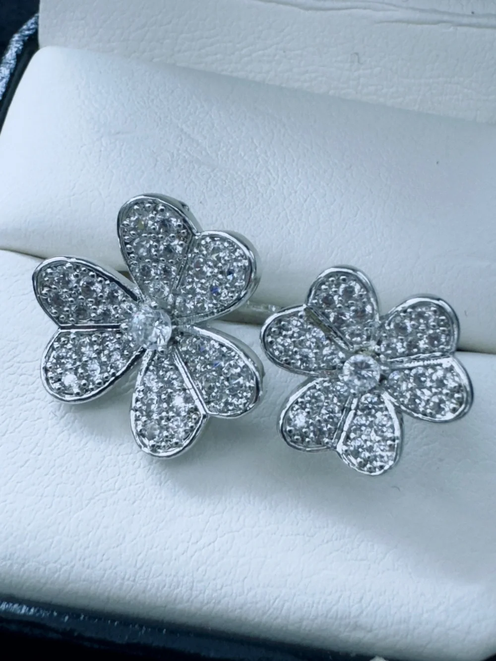 Silver Floral Pavé Crystal Double Flower Adjustable Ring - Women Jewelry